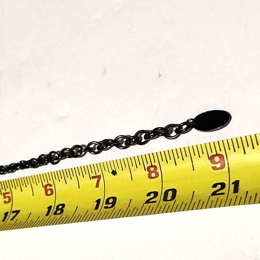 VINTAGE TINY BEADED BLACK CLUSTERED DANGLE GUNMETAL CHAIN 21" NECKLACE - Picture 7 of 10